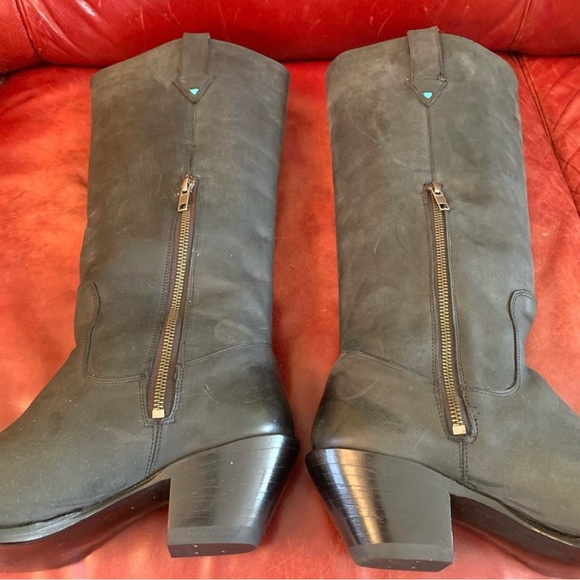 JOHN FLUEVOG Matt Black Square Toe Boots (Cowboy) - W11, M9 - Picture 5 of 15